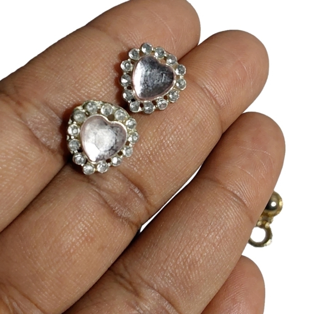 PINK HEART SHAPED & DIAMOND FASHION EARRINGS STUDS